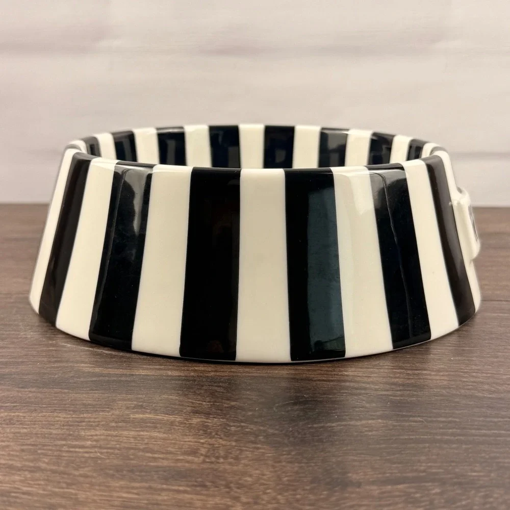 Jonathan Adler Vice Woof Pet Bowl Black White Striped Ceramic Dog Bowl